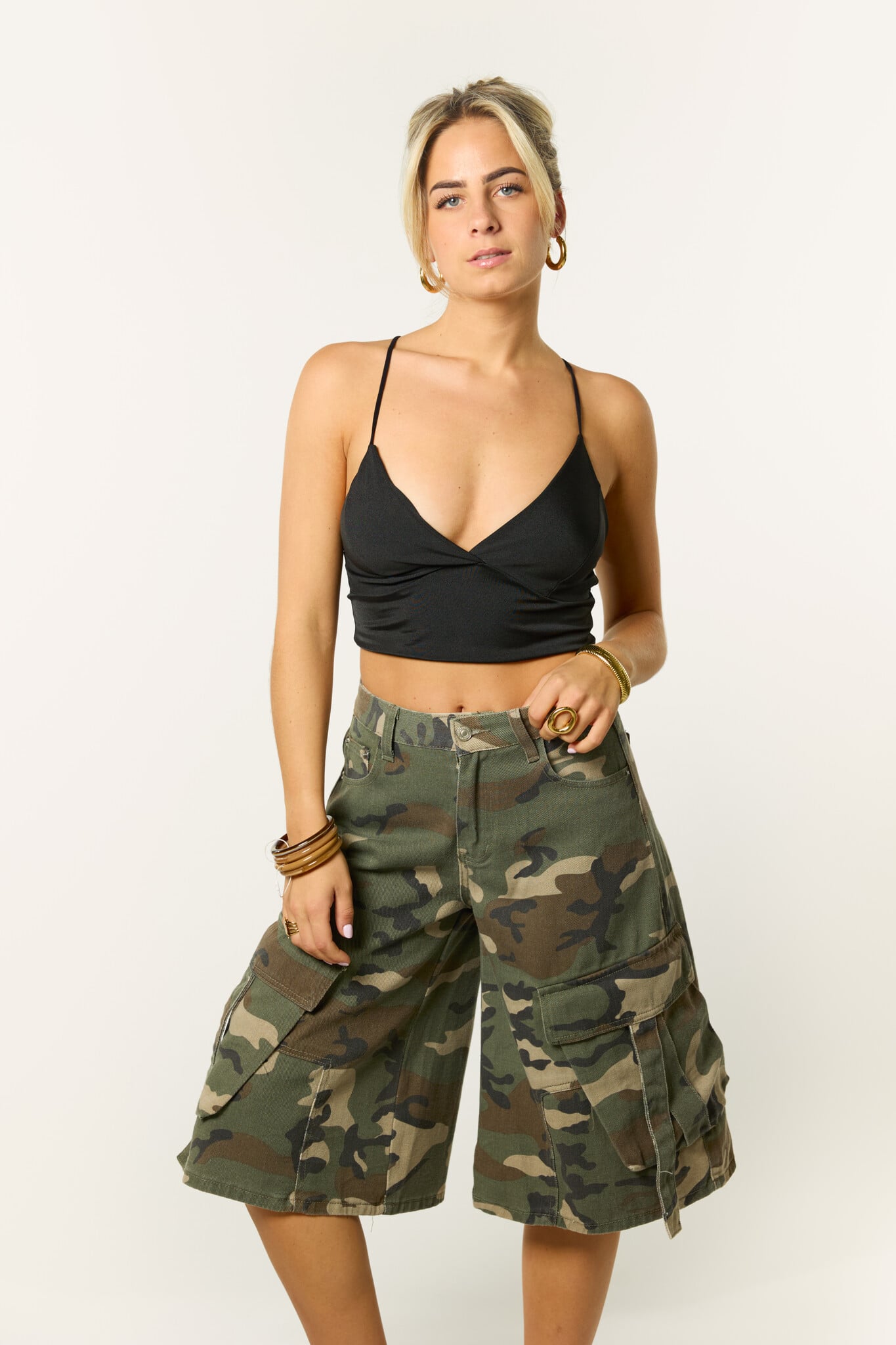 Liz cargo camo jort | Groen/bruin