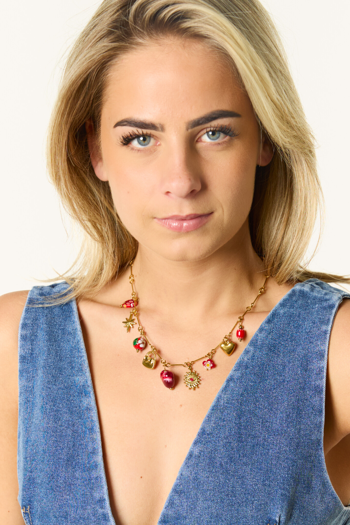 Ketting met bedels | Goud/rood