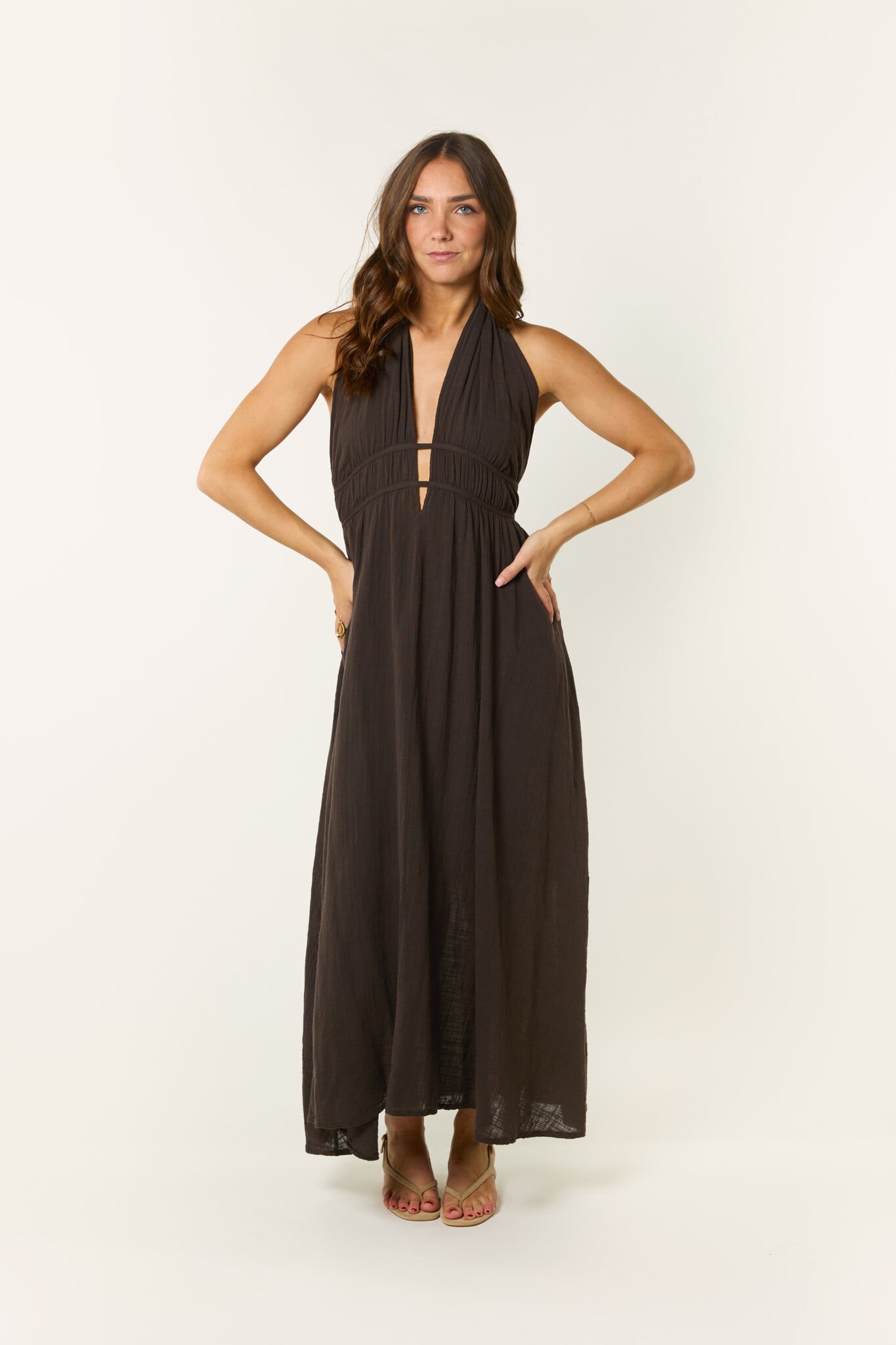 Zoey lange jurk | Bruin
