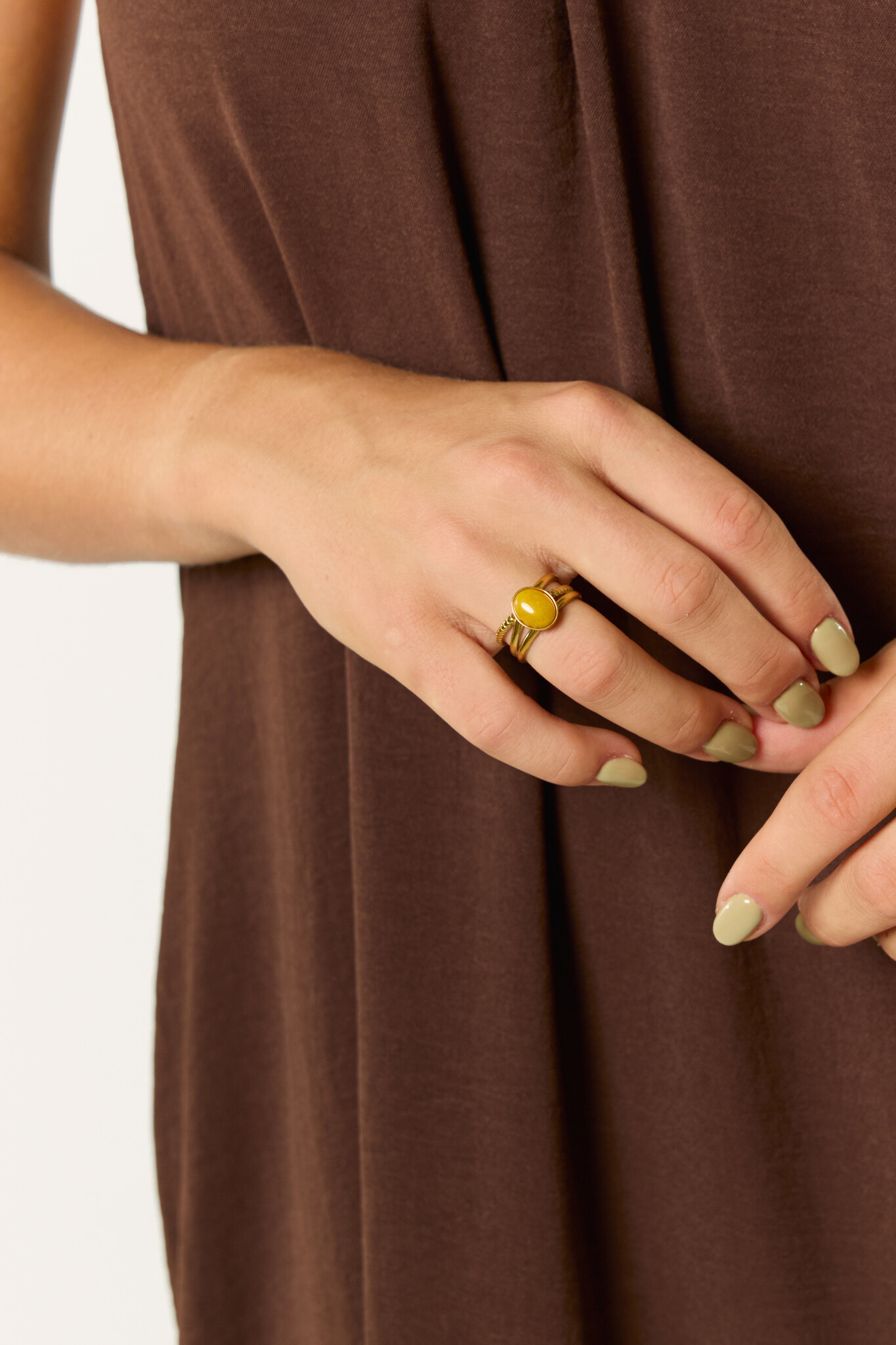 Ring met driedubbele band en steen | Goud/geel