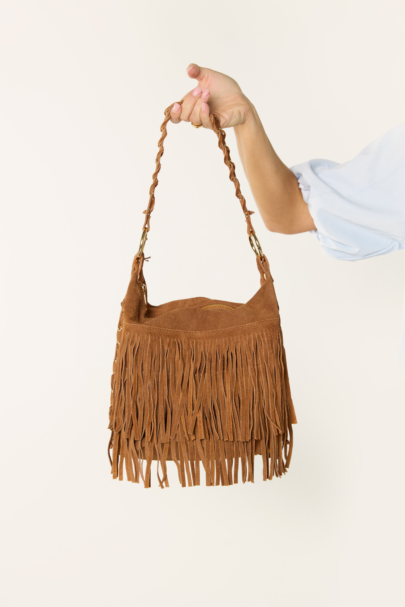 Sophia suède tas met franjes | Cognac