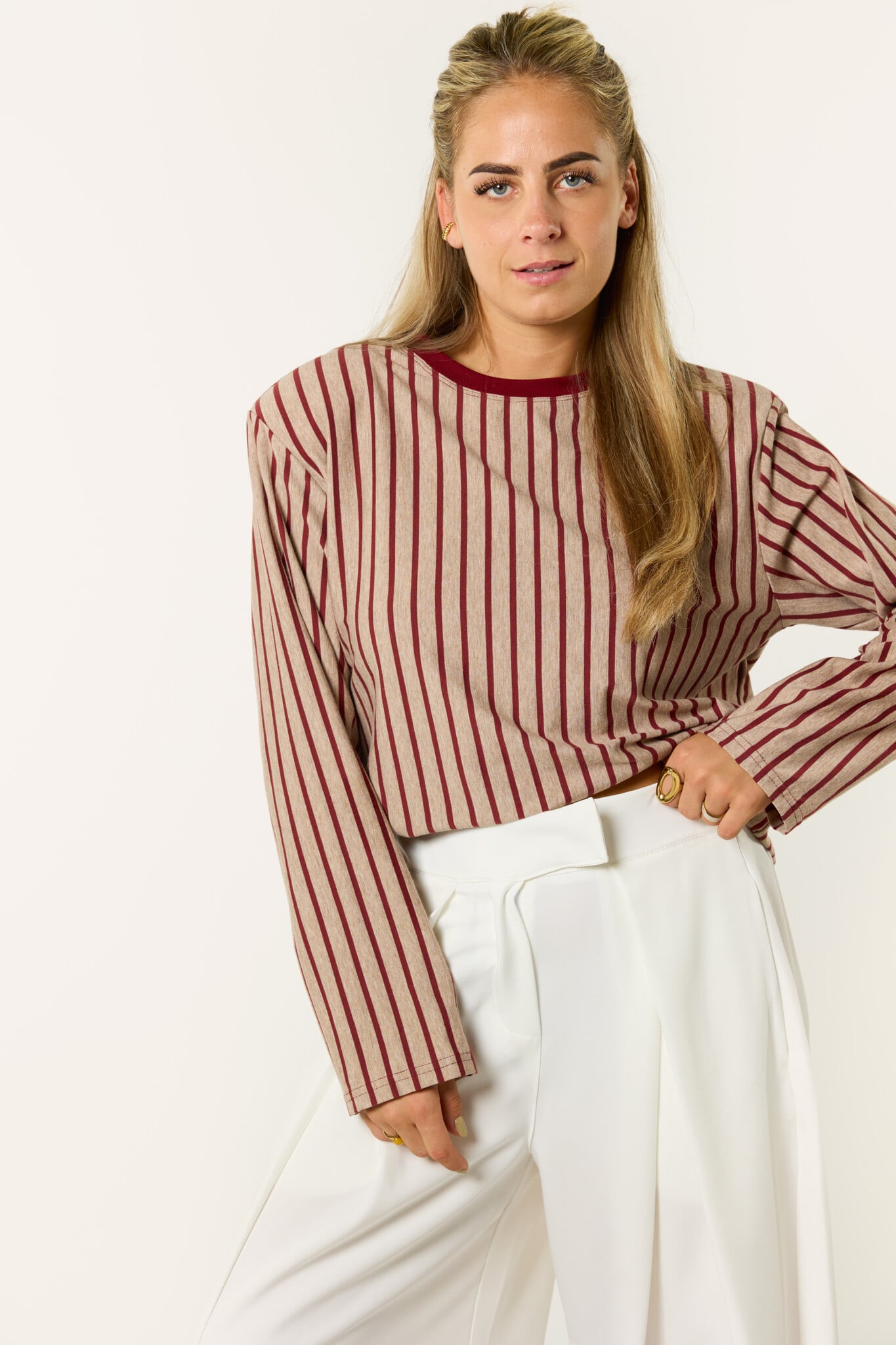 Eef gestreepte longsleeve | Burgundy/taupe