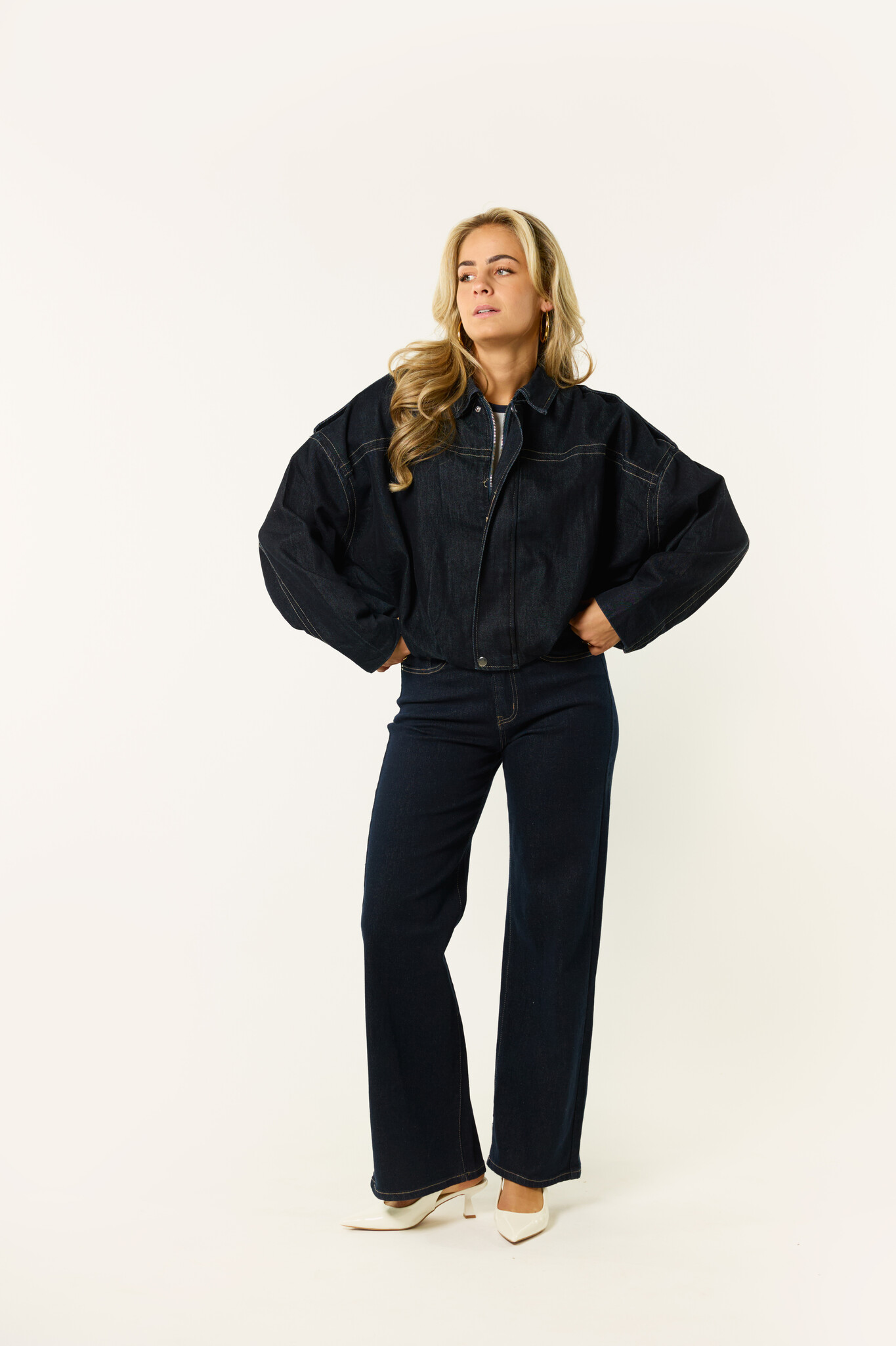 Senne denim wide leg jeans | Donkerblauw