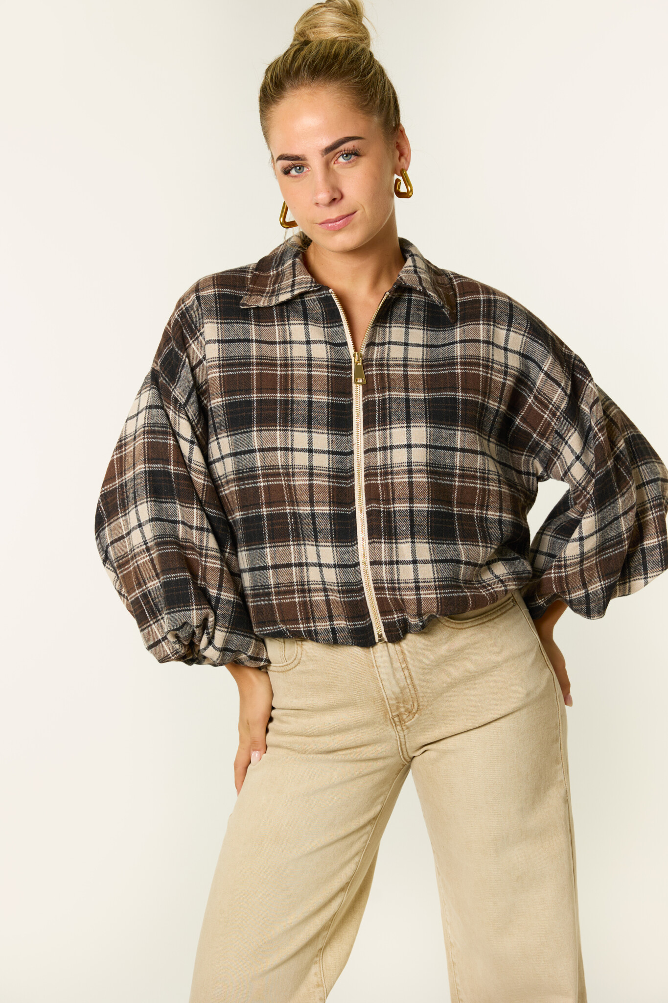 Kate jacket met ruitjes | Beige/bruin (PRE-ORDER)