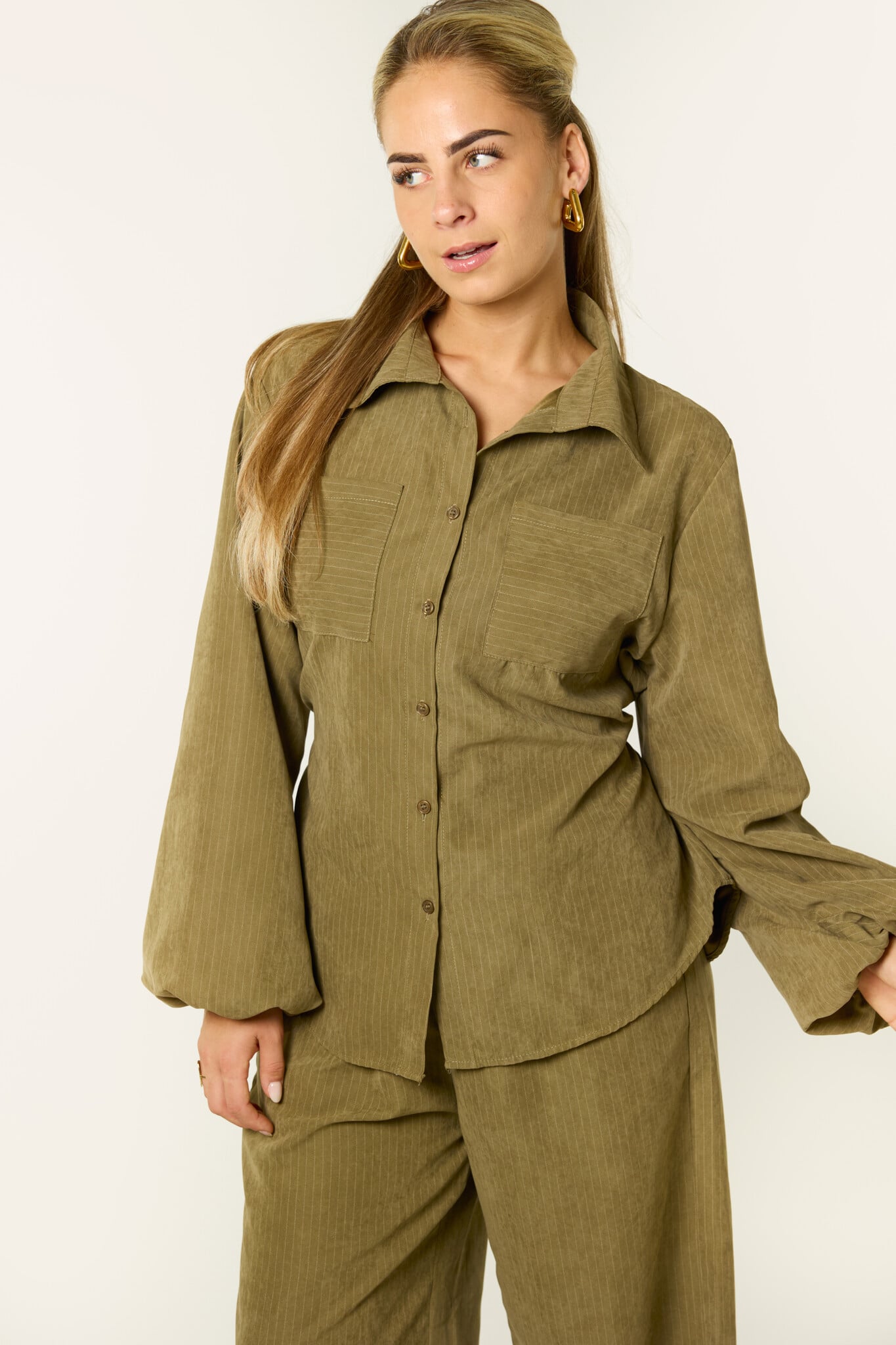 Rosa blouse met ceintuur | Khaki