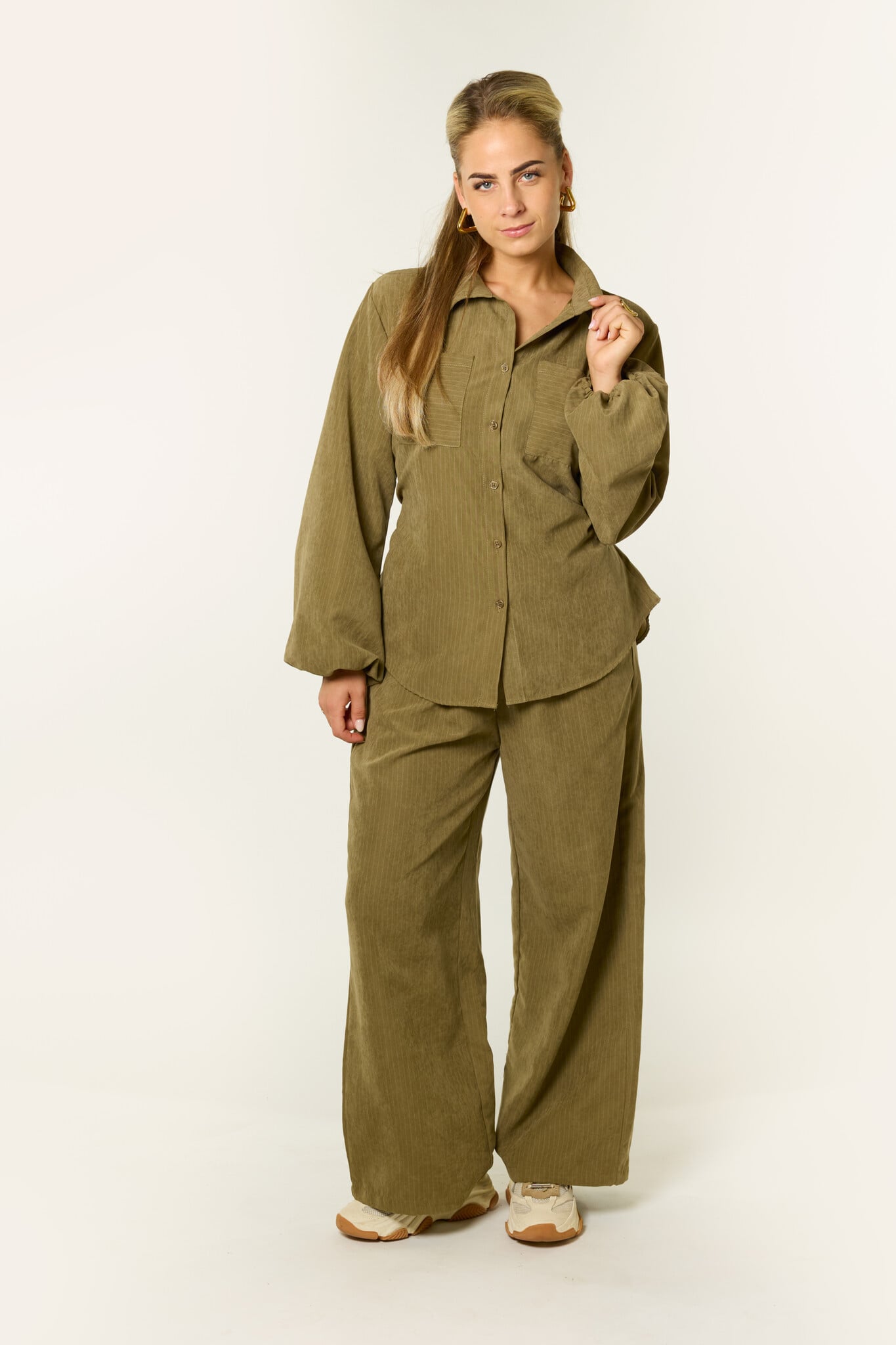 Rosa pantalon met krijtstreep | Khaki