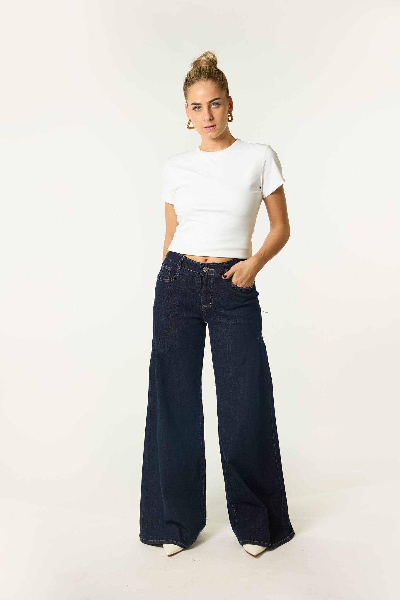 Extra lange mid waist wide leg jeans | Indigo
