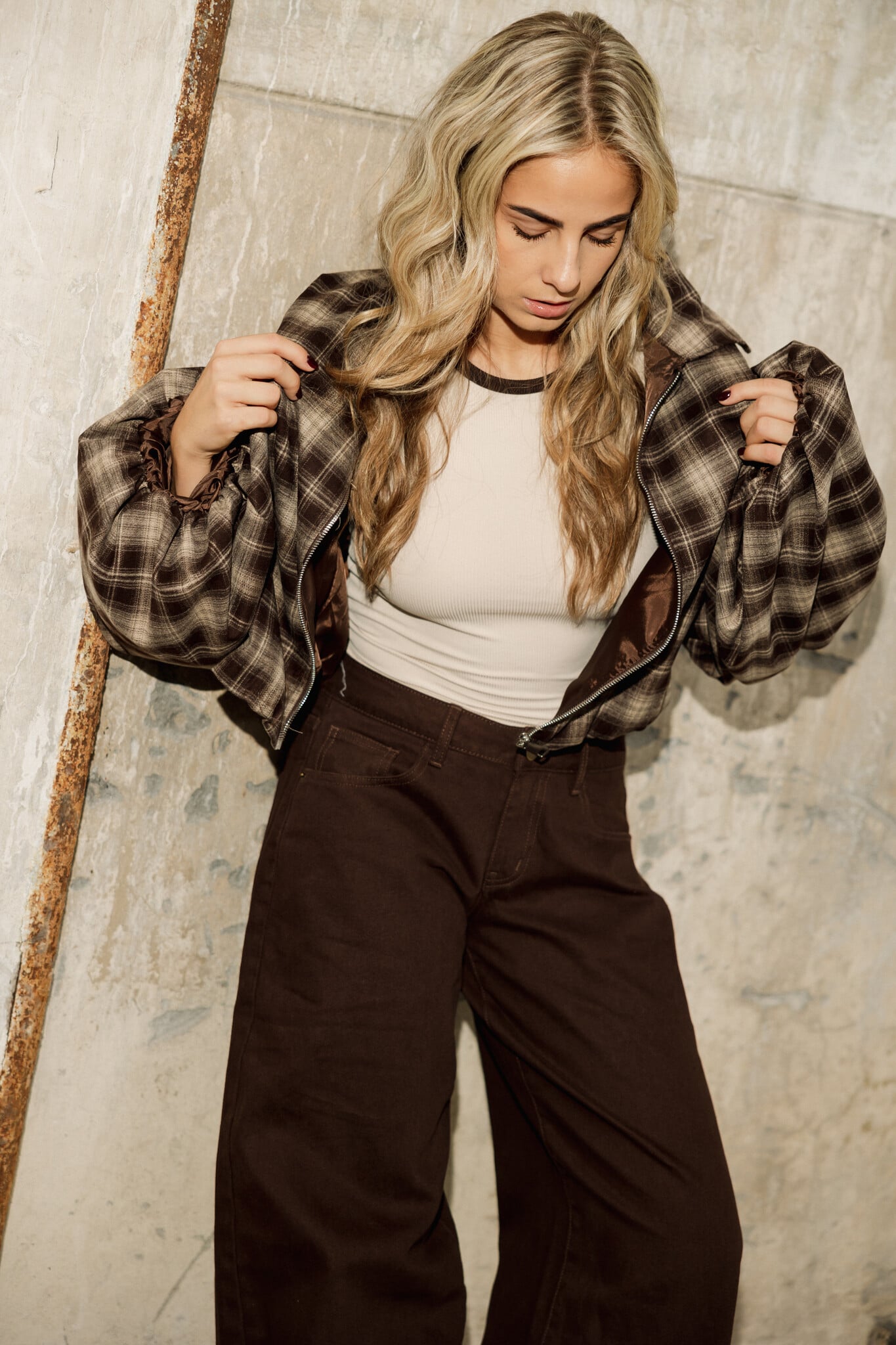 Kate jacket met ruitjes | Choco bruin