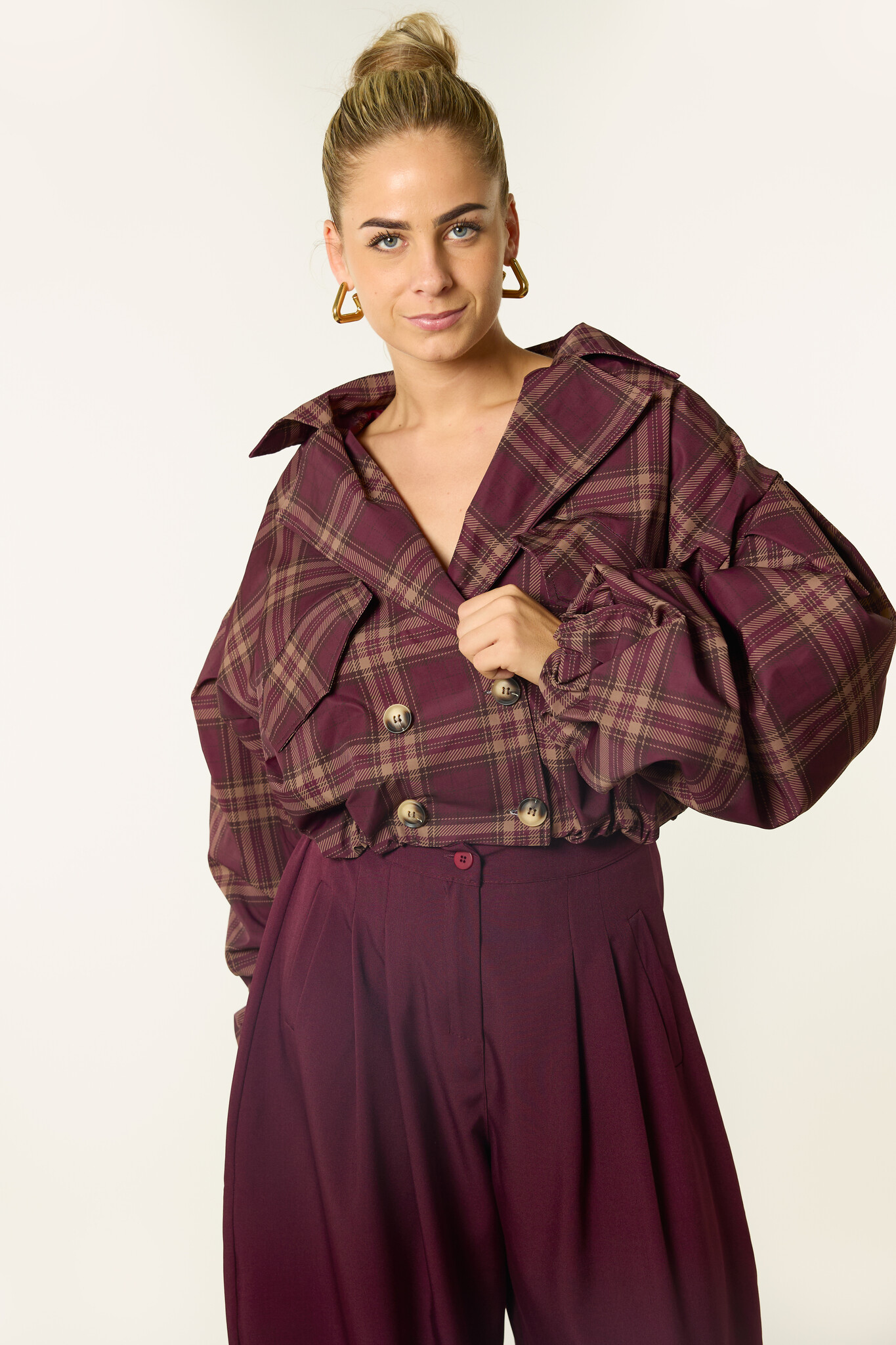 Joyce trenchcoat met ruitjes | Burgundy