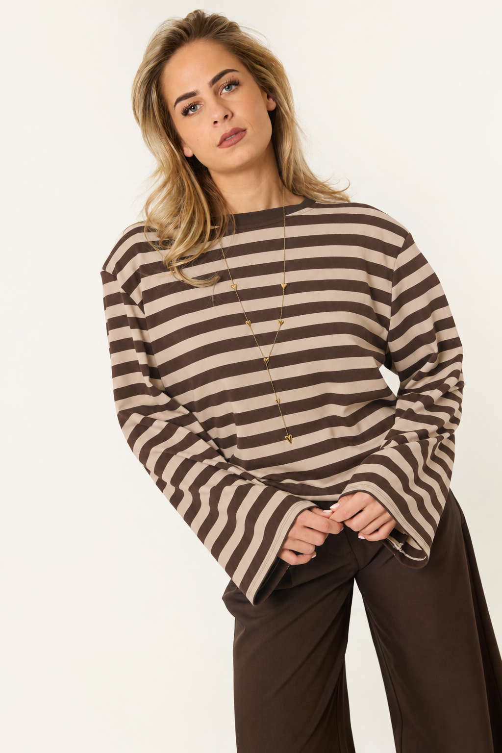 Coco gestreepte longsleeve | Bruin/beige (PRE-ORDER)