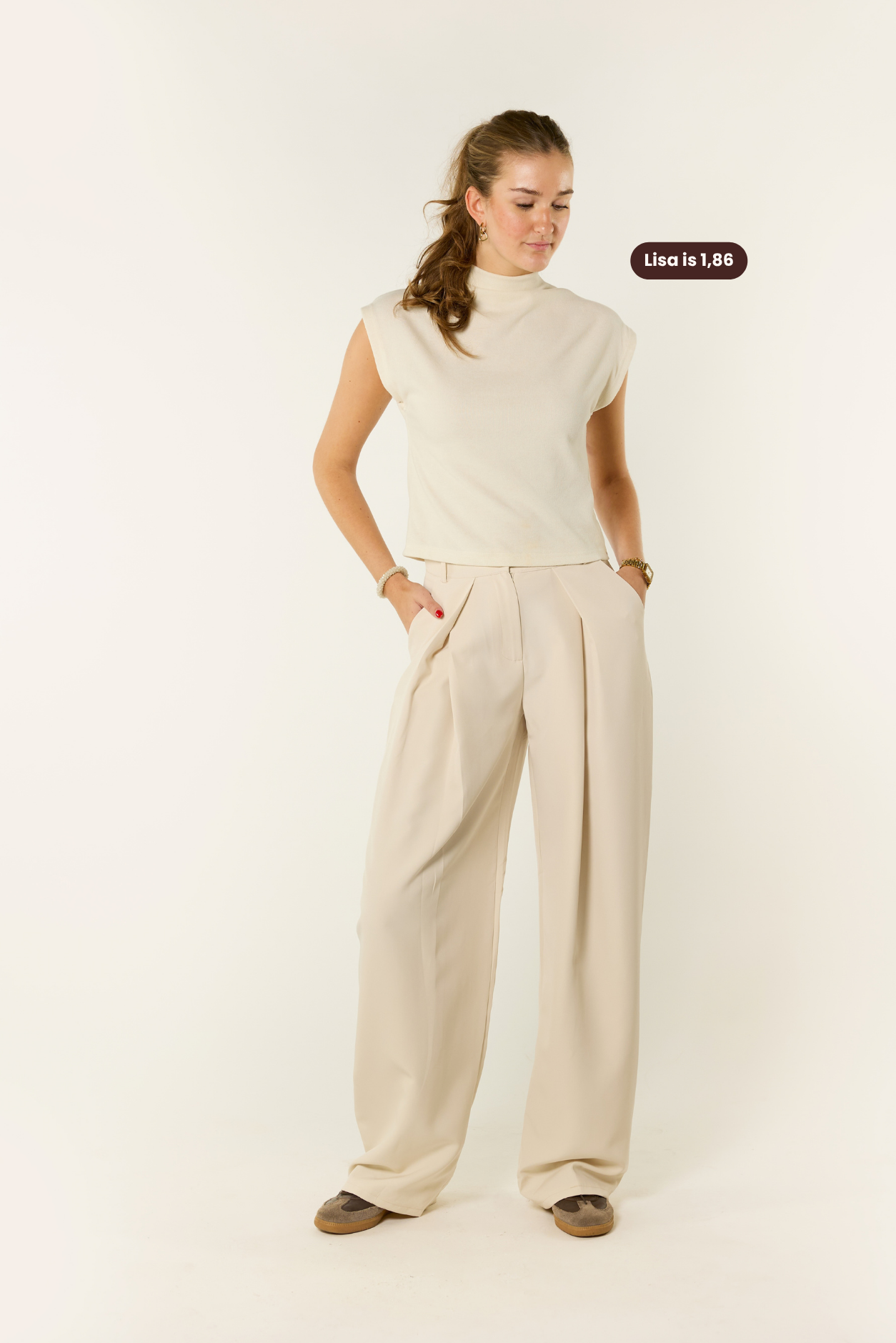 Demi plooien pantalon extra lang | Beige