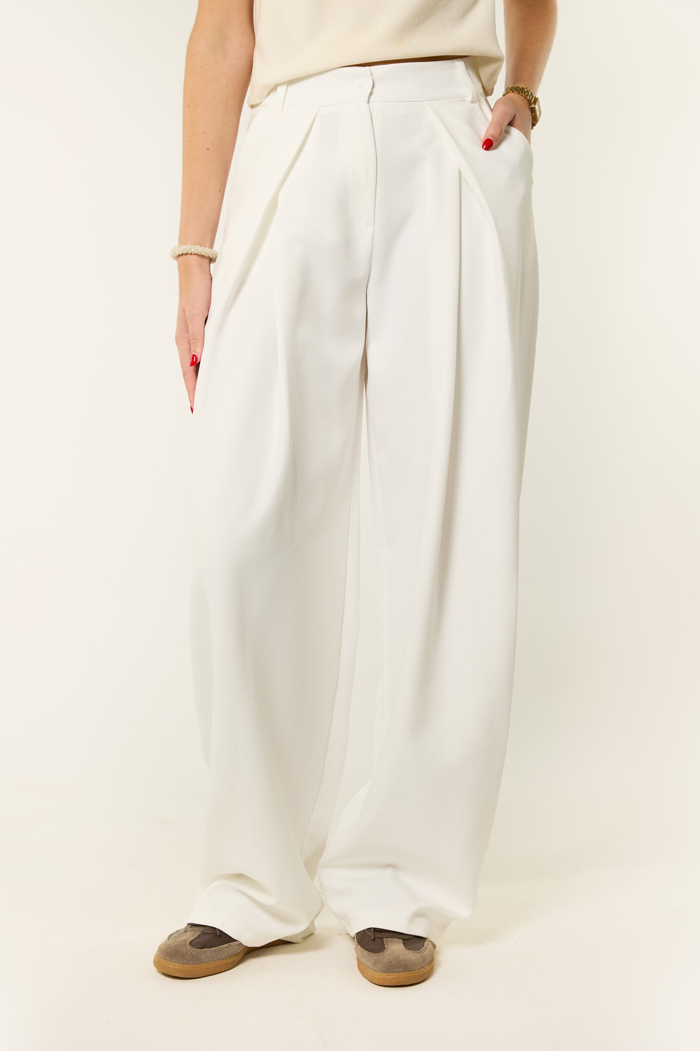 Demi plooien pantalon extra lang | Wit