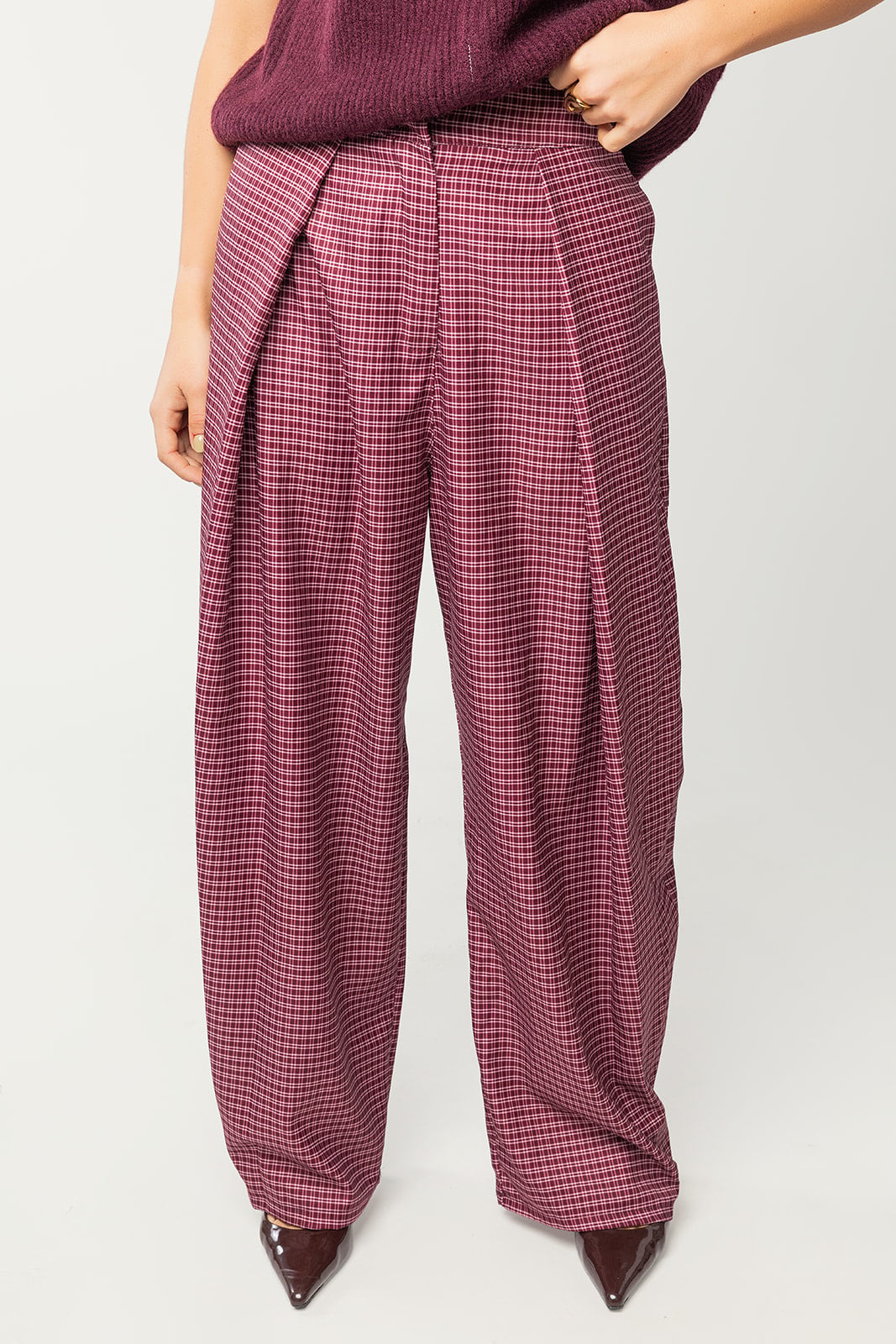 Jet plooien pantalon geruit | Burgundy
