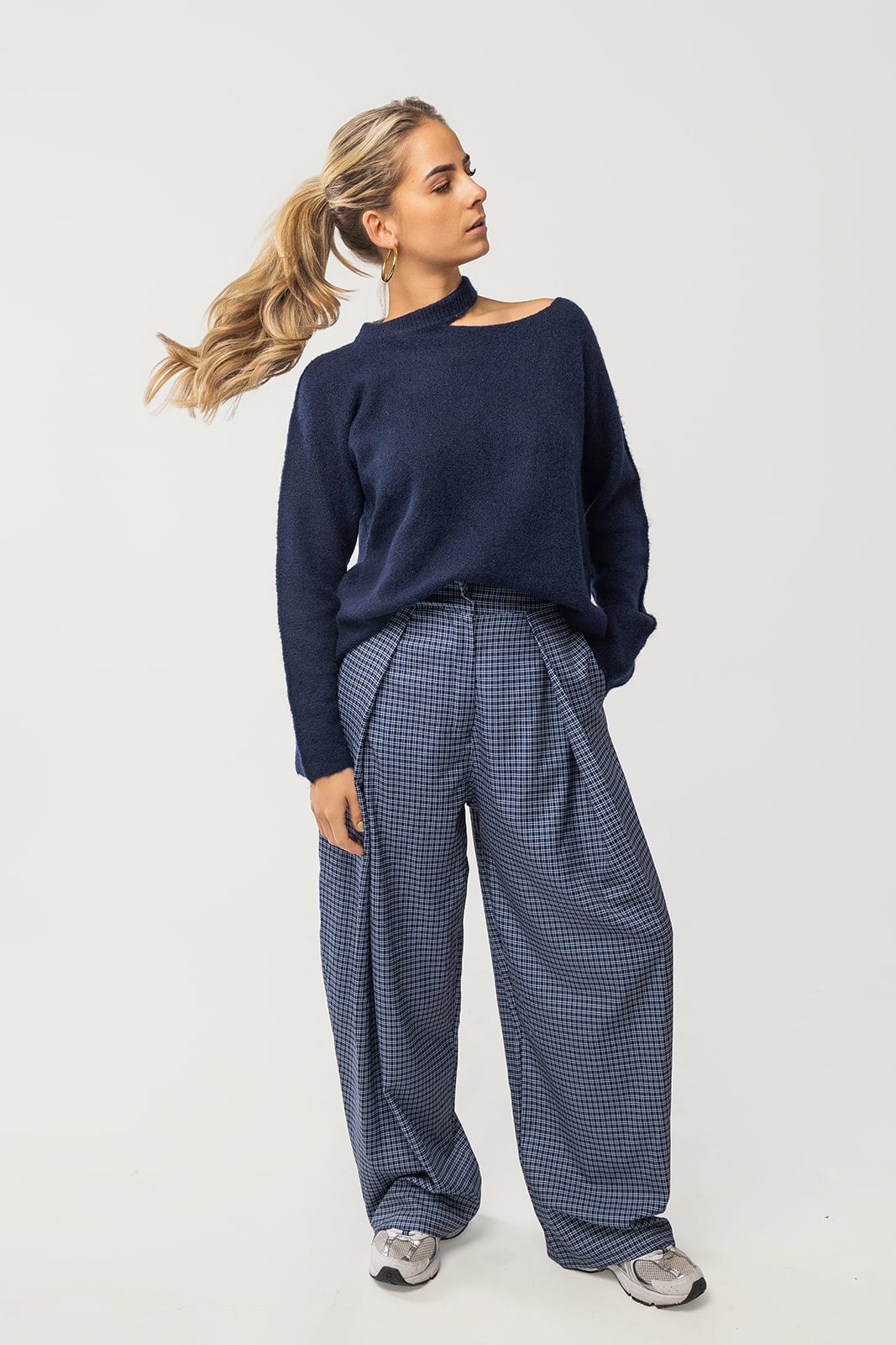 Jet plooien pantalon geruit | Donkerblauw