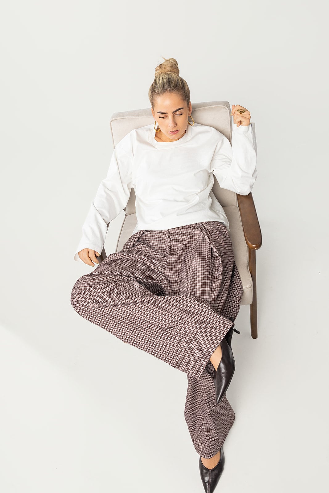 Jet plooien pantalon geruit | Bruin