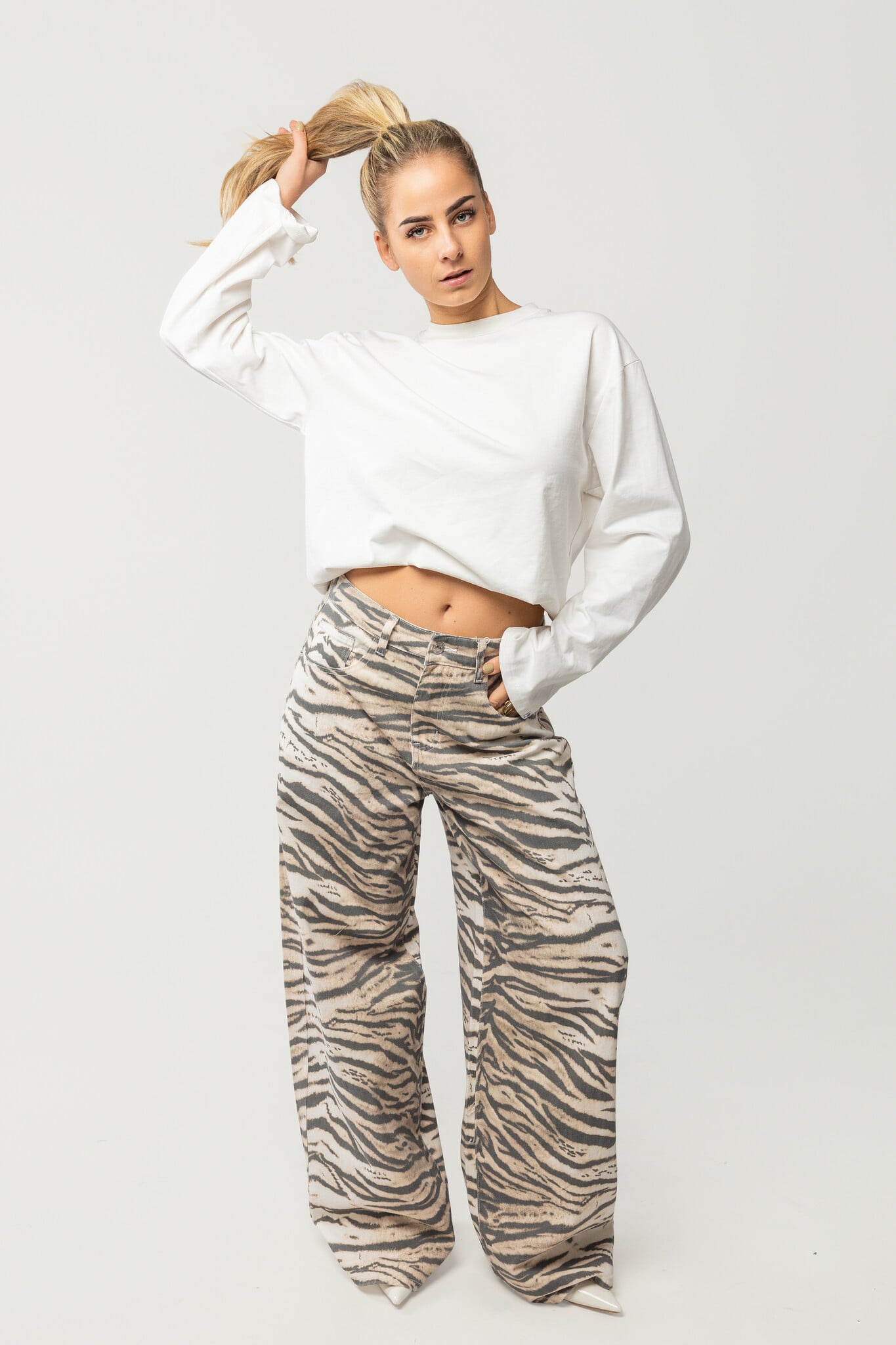 Zebra balloon jeans extra lang | Off white/zwart