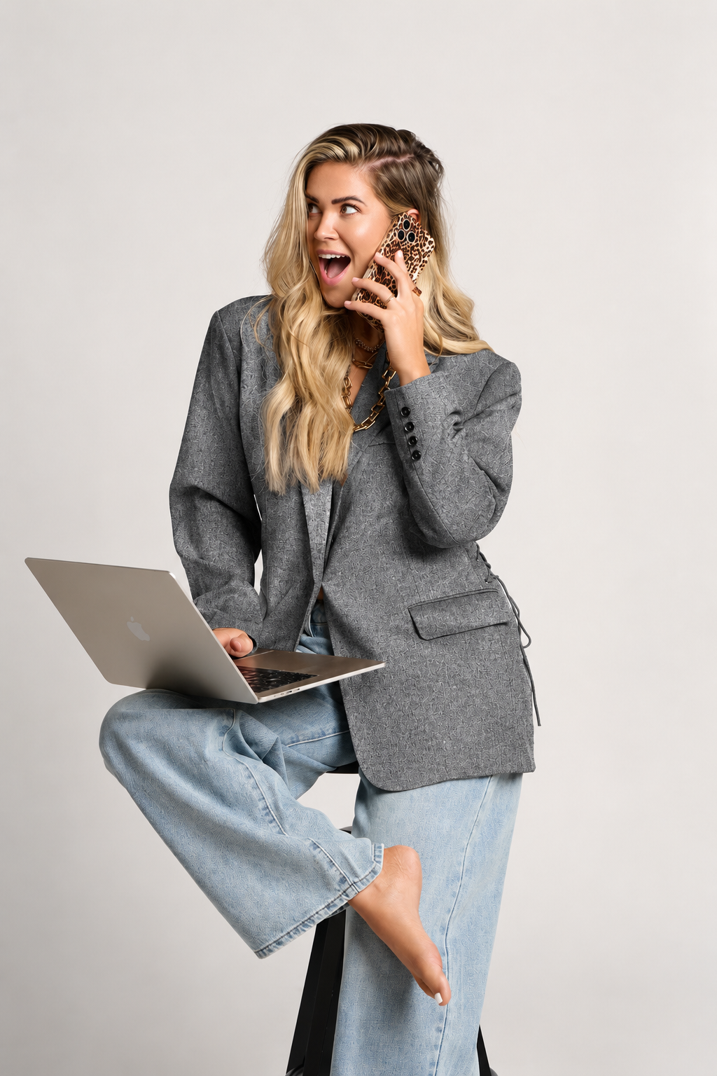 Karlijn blazer met veter | Grijs