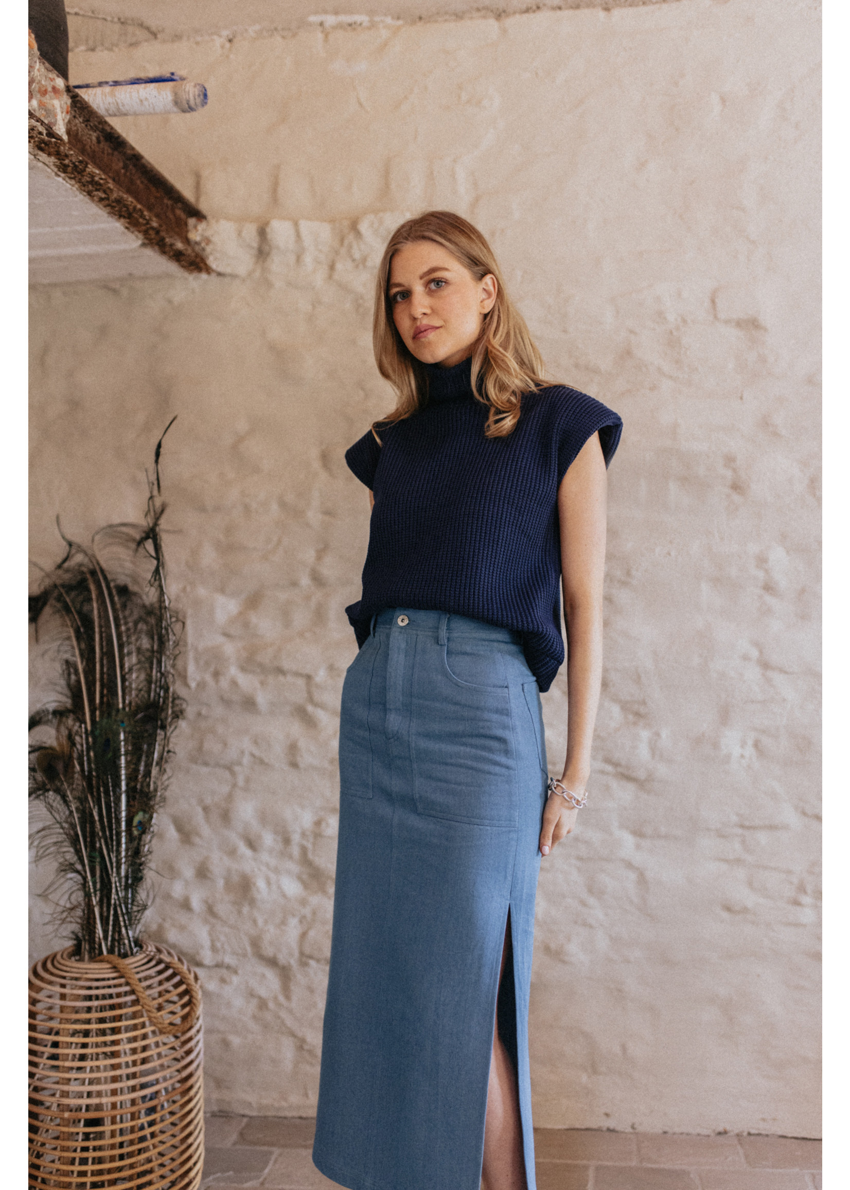 GISÈLE THE LABEL  MARA LONG SKIRT DENIM BLUE