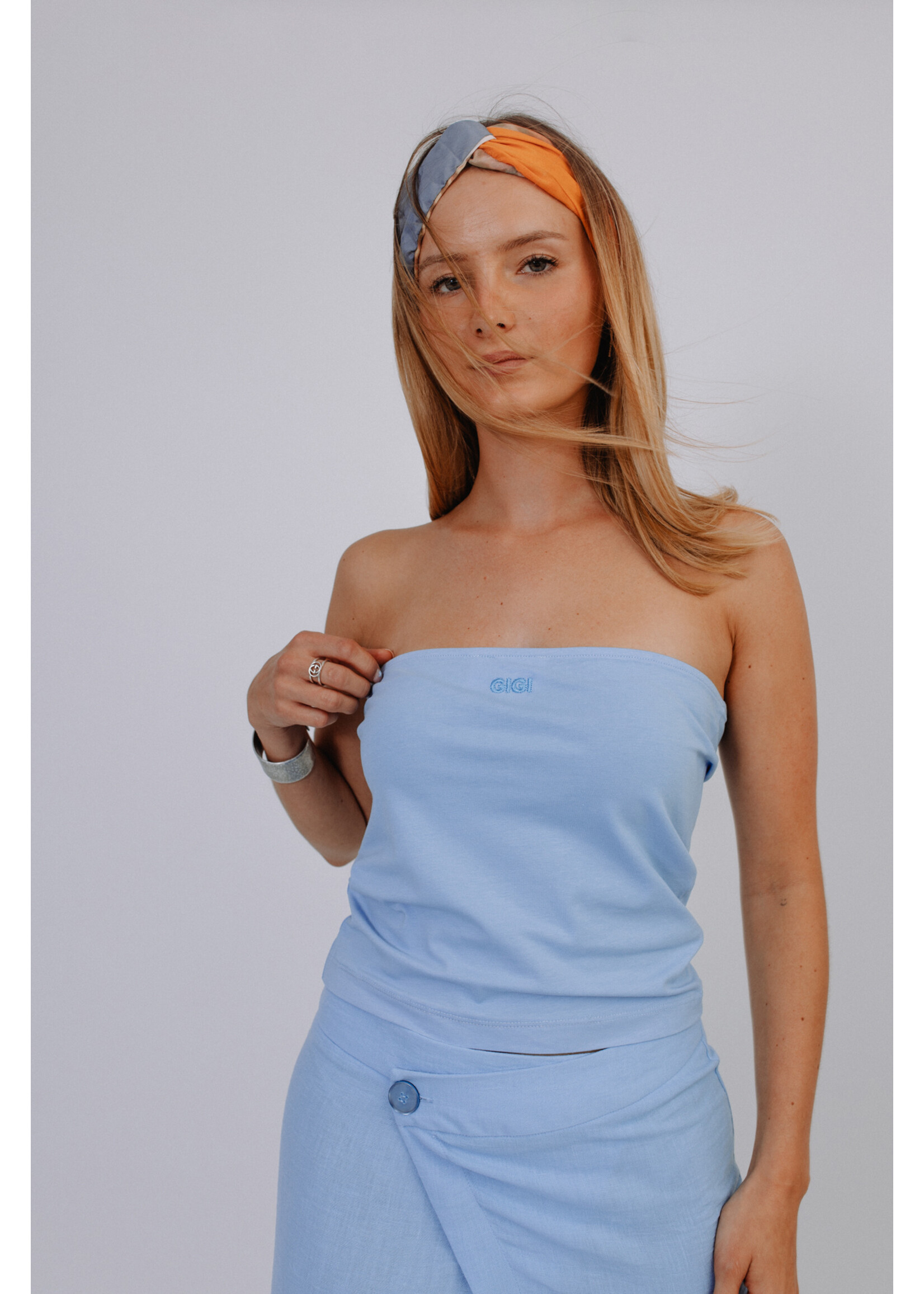 GISÈLE THE LABEL  MILA BANDEAU TOP BABY BLUE