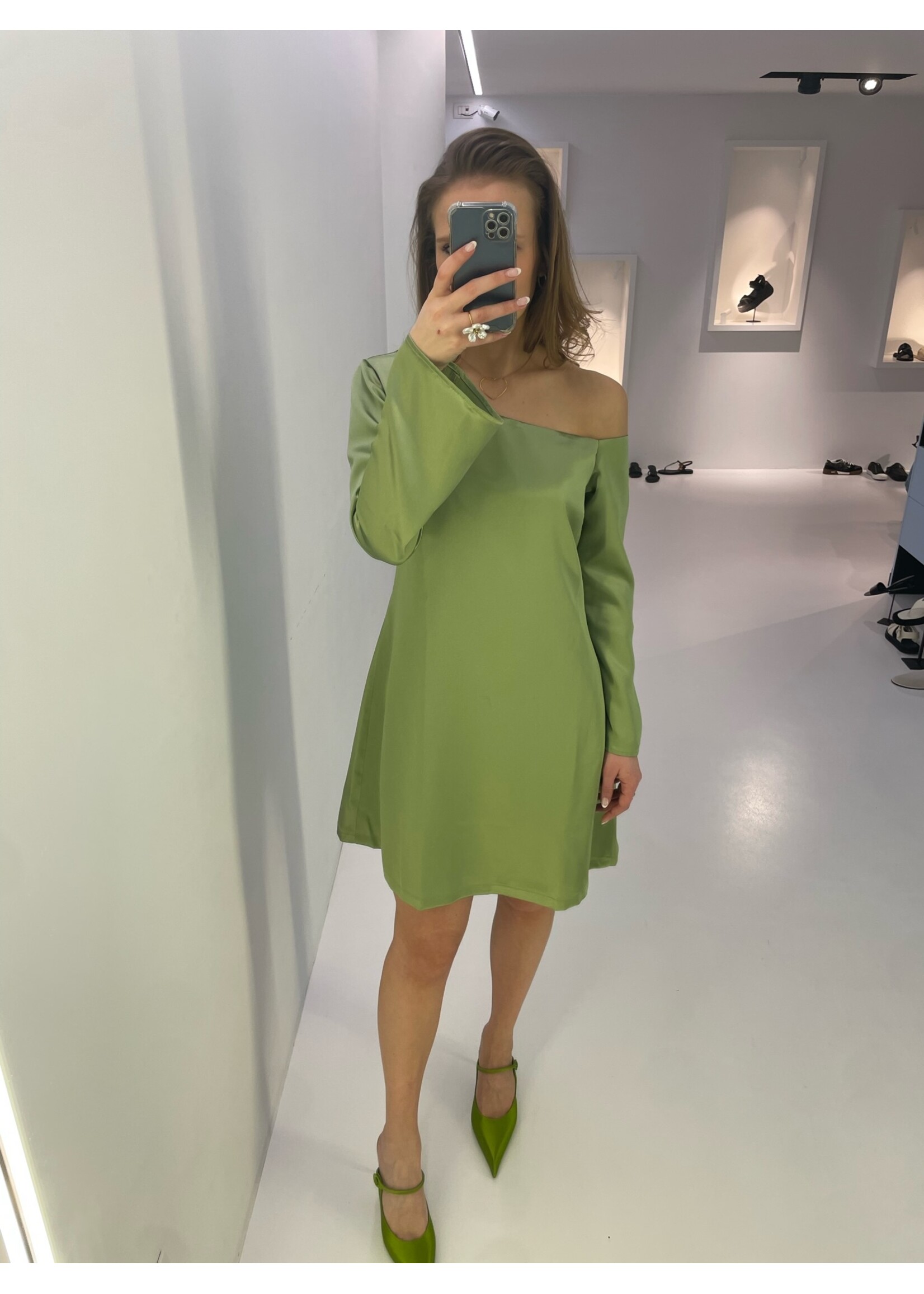 GISÈLE THE LABEL  OPEN SHOULDER MINI DRESS OLIVE GREEN