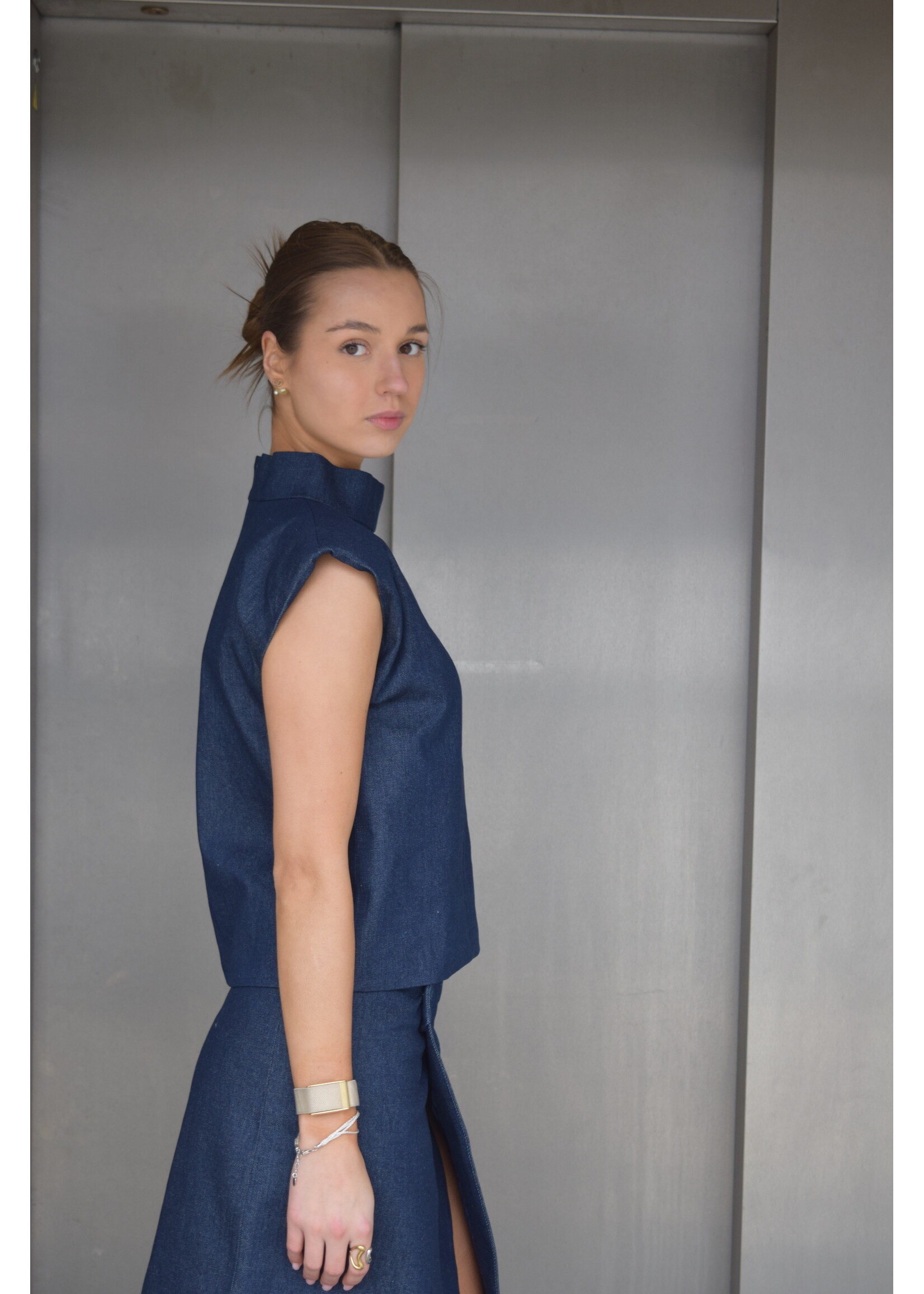 GISÈLE THE LABEL  SOLENE TOP DENIM