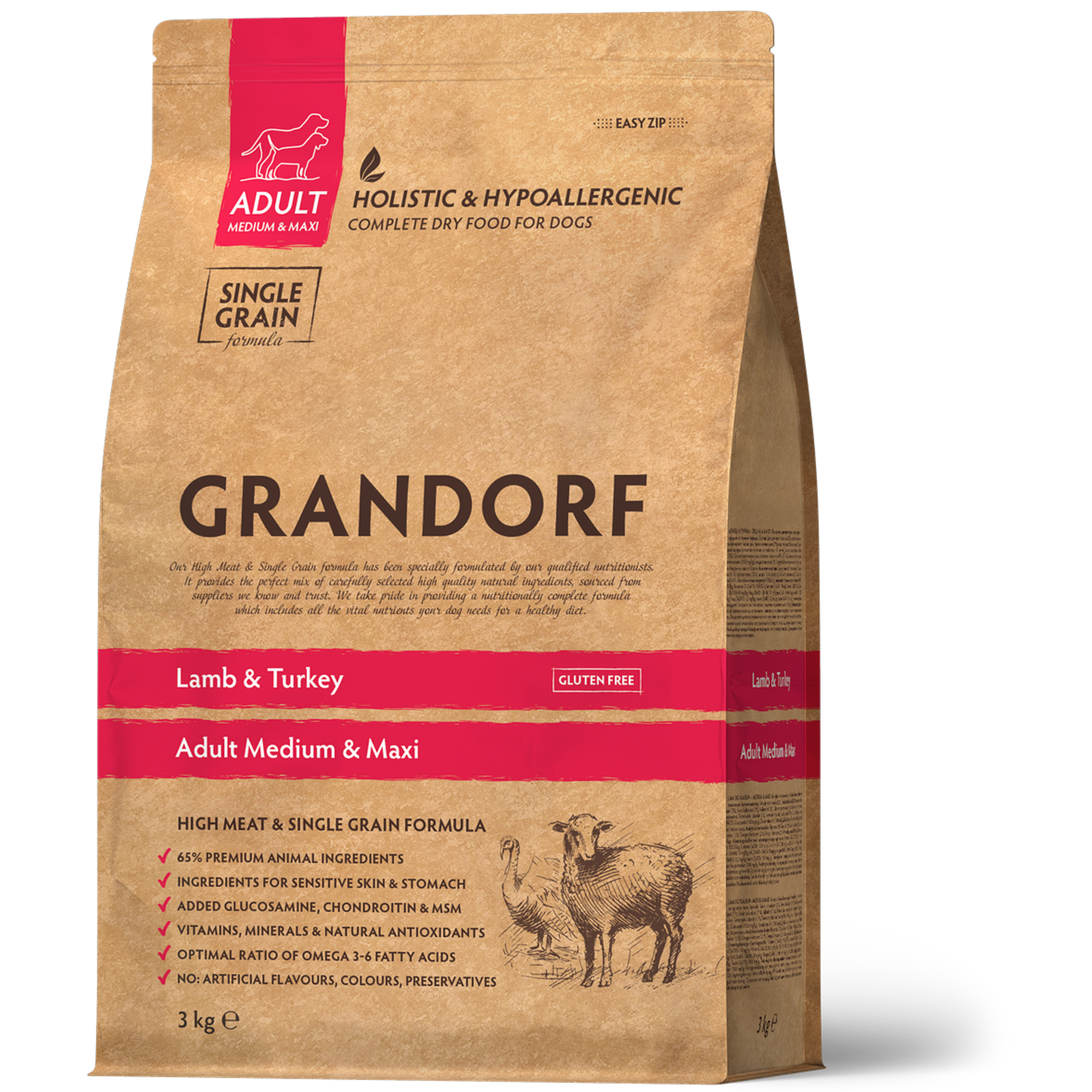 Grandorf Lam & Kalkoen- Adult Medium & Maxi Breeds