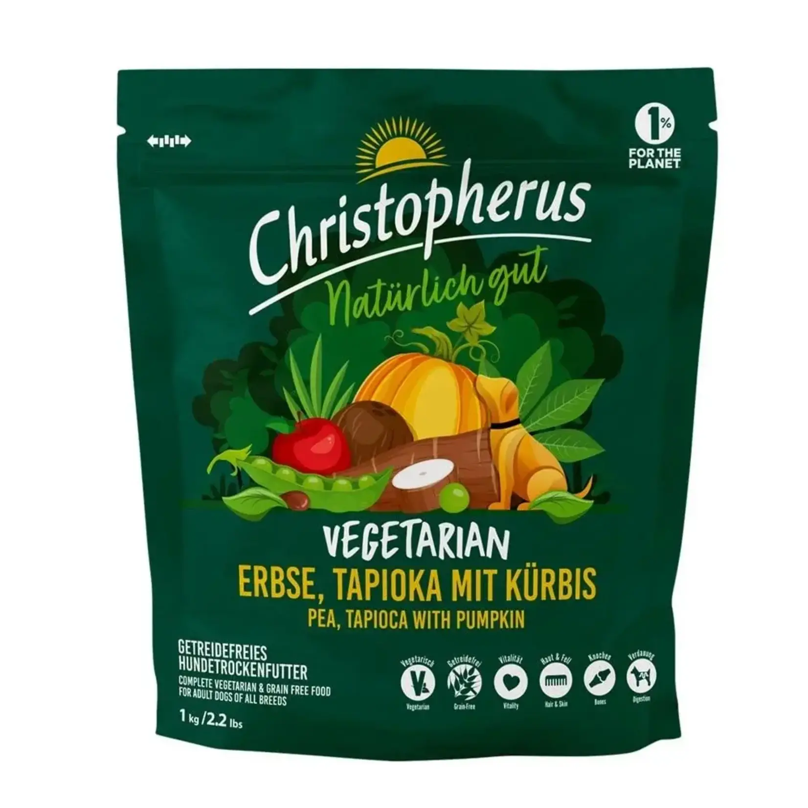 Christopherus Vegetarisch hondenvoer: Erwt Tapioca met Pompoen