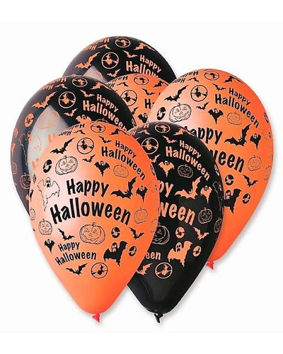 GoDan S. A. 5  Luftballons "Happy Halloween" orange-schwarz