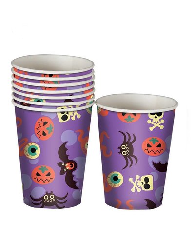 Fiestas Guirca 8 lila Partybecher mit Halloween Motiven