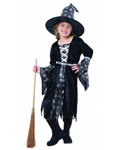 Magicoo Hexenkleid für Kinder schwarz-silber  inkl. Hut