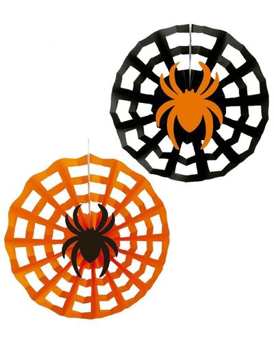 Fiestas Guirca Halloween Papierfächer schwarz-orange - 3 Stück