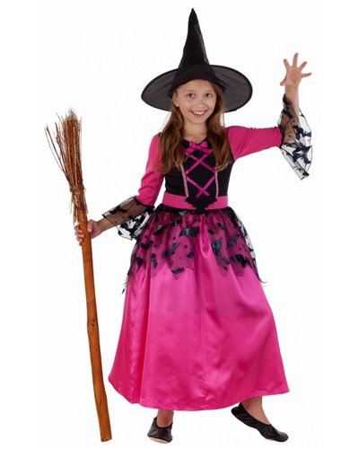 Magicoo Fledermaushexe  - pinkes Kostüm Hexe für Mädchen mit Hut