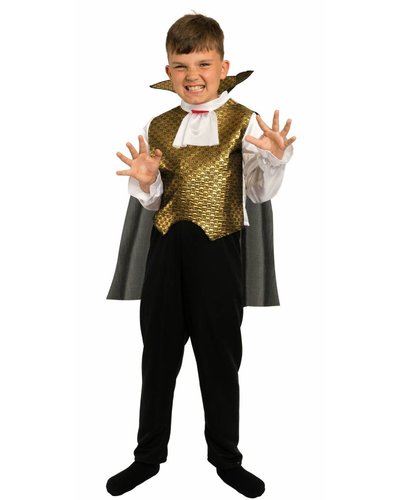 Magicoo Deluxe Vampir Dracula Kostüm für Kinder schwarz-weiß-gold