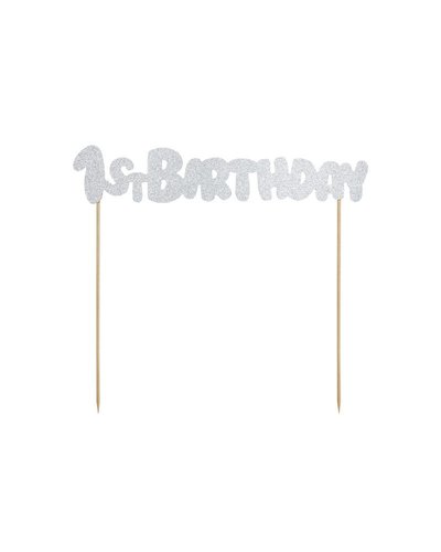 PartyDeco Tortendeko Topper - 1. Geburtstag Silber