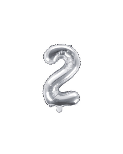 PartyDeco Folienballon Zahl "2" Silber - 35 cm