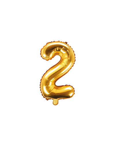 PartyDeco Folienballon Zahl "2" Gold - 35 cm
