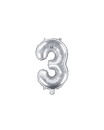 PartyDeco Folienballon Zahl "3" Silber - 35 cm