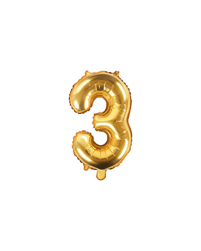 PartyDeco Folienballon Zahl "3" Gold - 35 cm