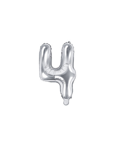 PartyDeco Folienballon Zahl "4" Silber - 35 cm