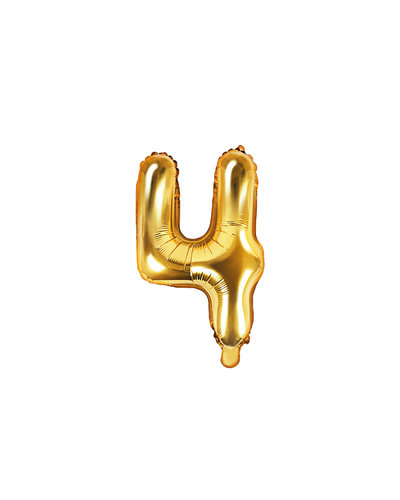 PartyDeco Folienballon Zahl "4" Gold - 35 cm