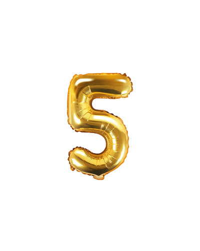 PartyDeco Folienballon Zahl "5" Gold - 35 cm
