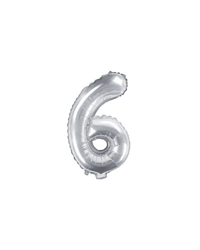 PartyDeco Folienballon Zahl "6" Silber - 35 cm