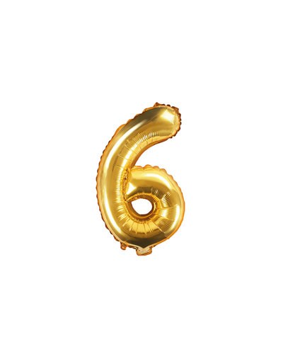 PartyDeco Folienballon Zahl "6" Gold - 35 cm