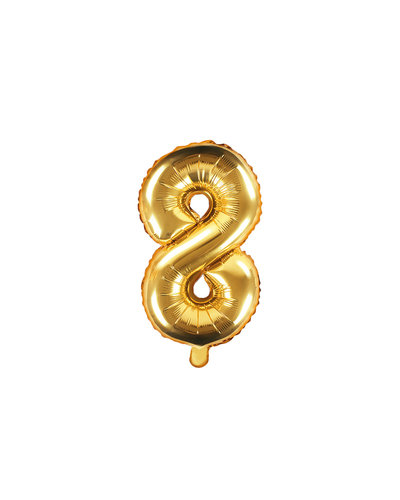 PartyDeco Folienballon Zahl "8" Gold - 35 cm