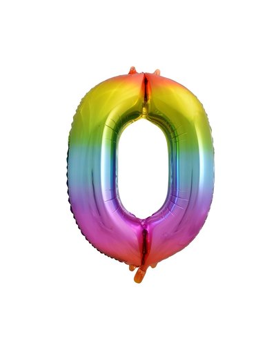 PartyDeco Folienballon Zahl "0" Regenbogenfarbe - 85 cm