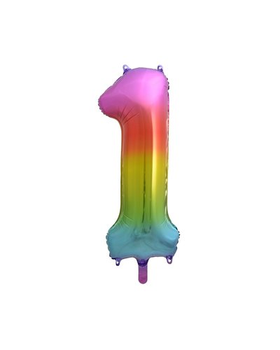 PartyDeco Folienballon Zahl "1" Regenbogenfarbe - 85 cm