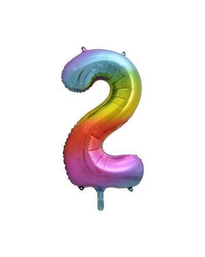 PartyDeco Folienballon Zahl "2" Regenbogenfarbe - 85 cm