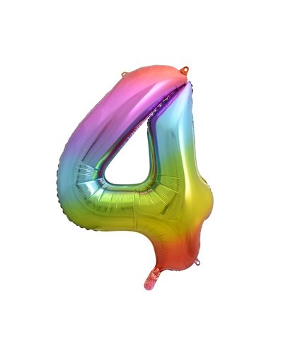 PartyDeco Folienballon Zahl "4" Regenbogenfarbe - 85 cm