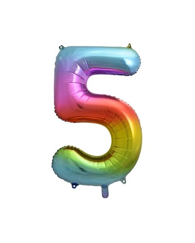 PartyDeco Folienballon Zahl "5" Regenbogenfarbe - 85 cm