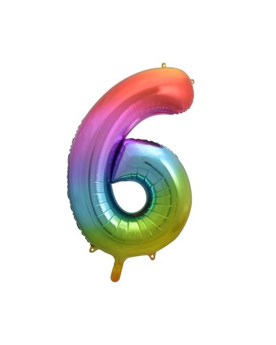 PartyDeco Folienballon Zahl "6" Regenbogenfarbe - 85 cm